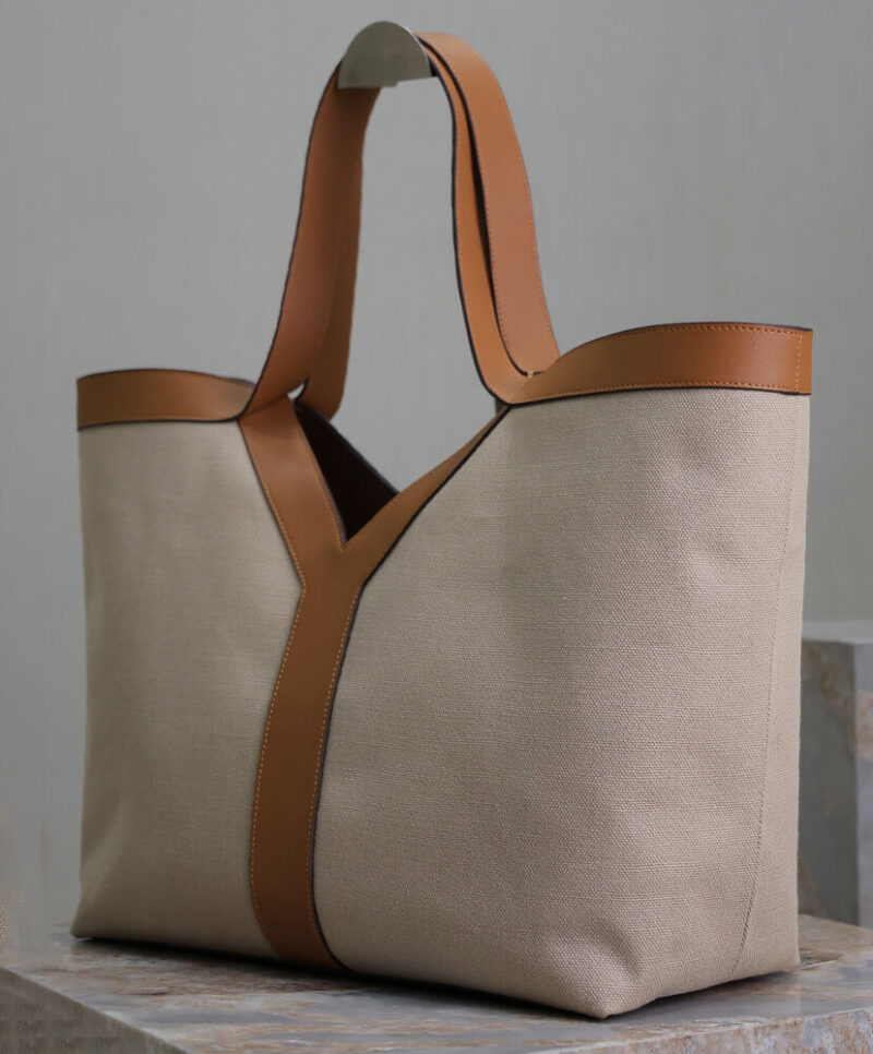 Saint Laurent Y Leather And Canvas Tote Bag Coffee